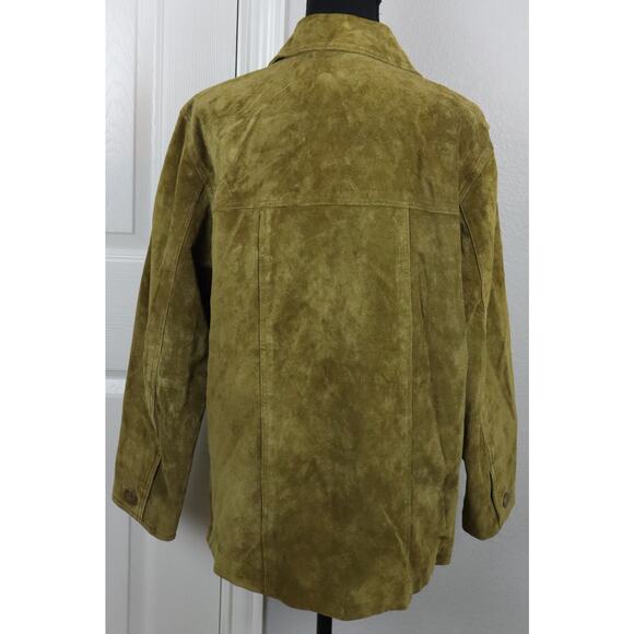 Vintage 90s Y2K St Johns Bay Tan Suede Leather Jacket Womens Petite Medium Chore - Picture 4 of 8